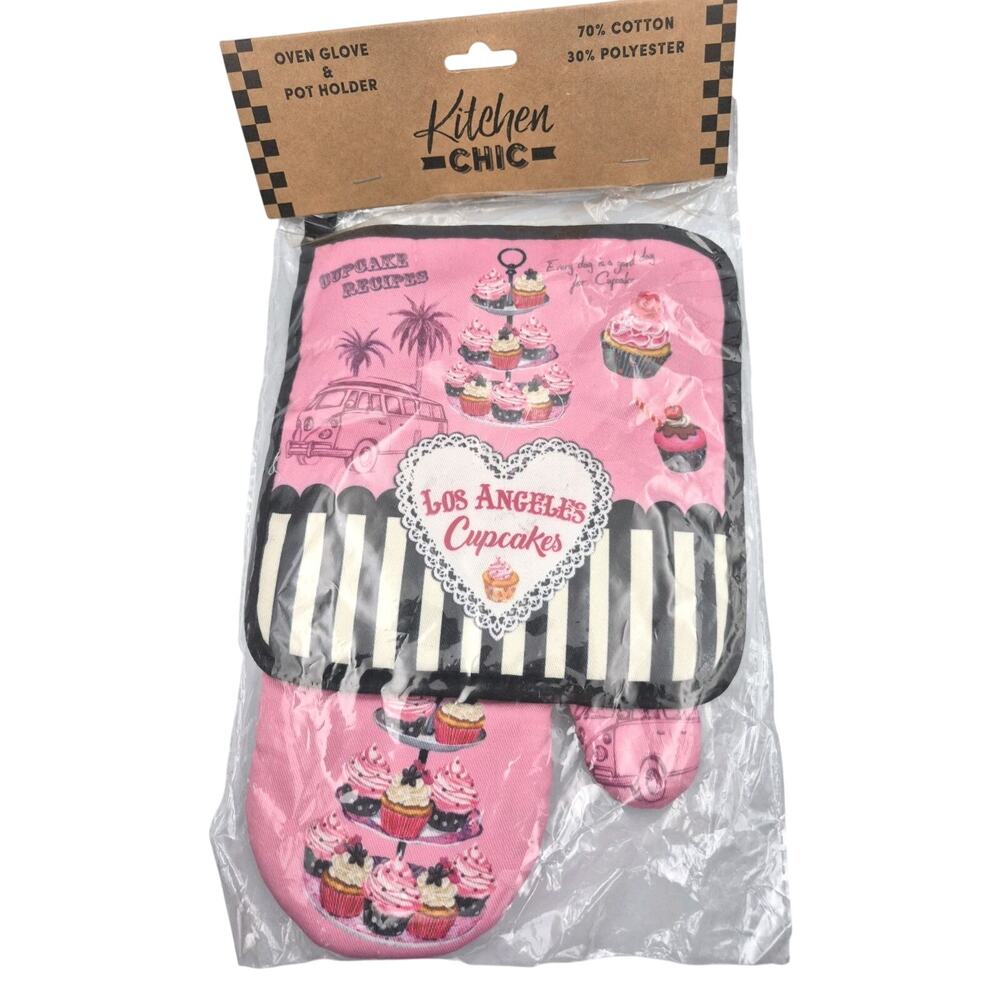 NEW Los Angeles Cupcakes Oven Glove Pot Holder Pink Black Kitchen Chic Sealed